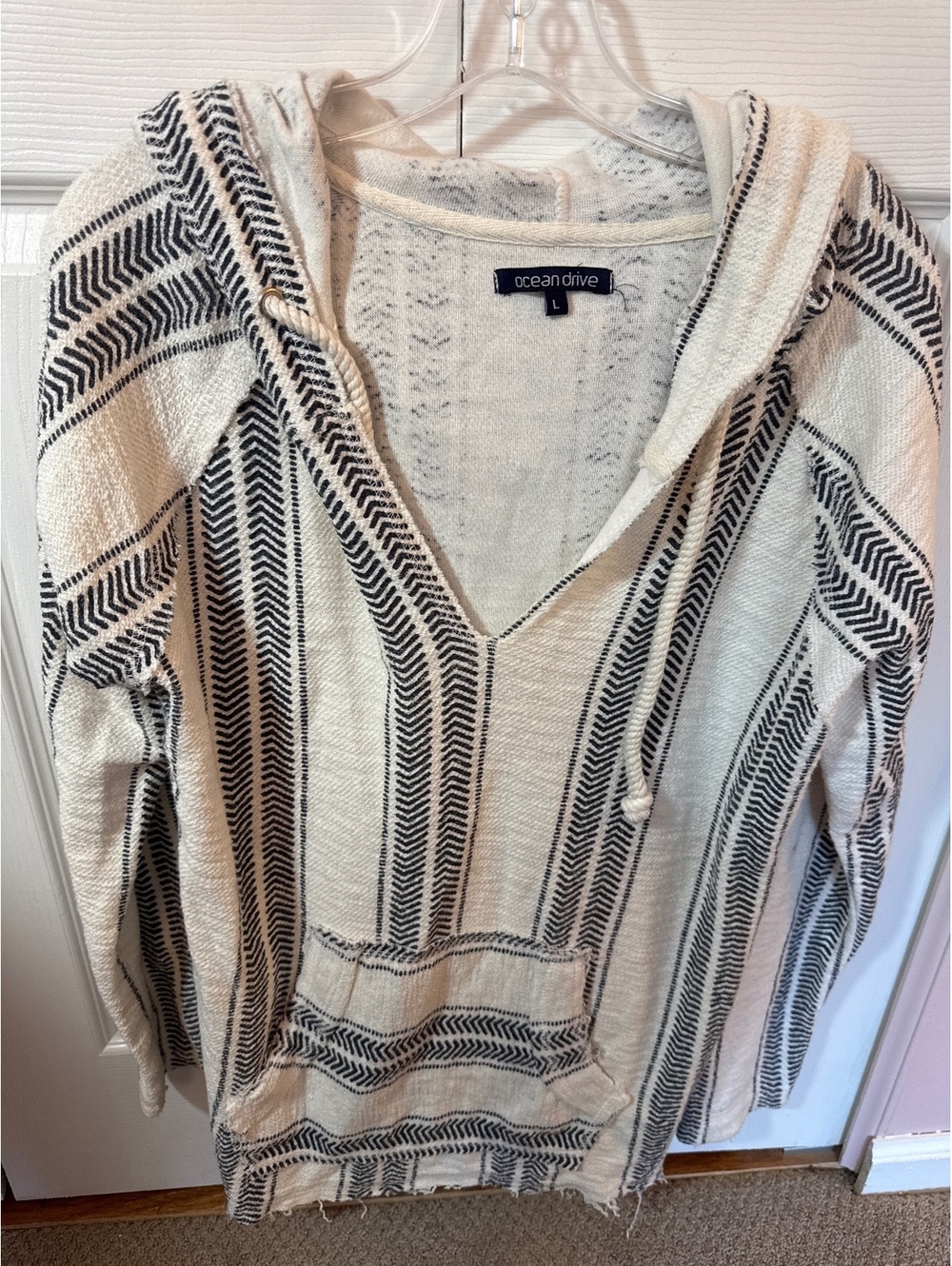 Ocean Drive Large Hooded Pullover Sweater with Striped Pattern